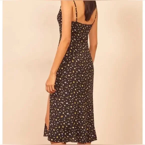 REFORMATION Crimini Slip Dress Posie Floral Print Black Size 6 NWT - Picture 2 of 10